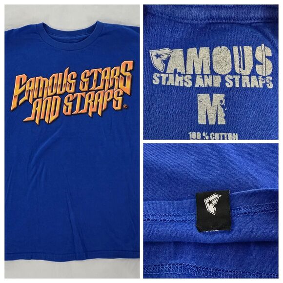 Famous Stars & Straps Shirt Mens M Blue Graphic Print Cotton Short Sleeve Y2K - Picture 1 of 11